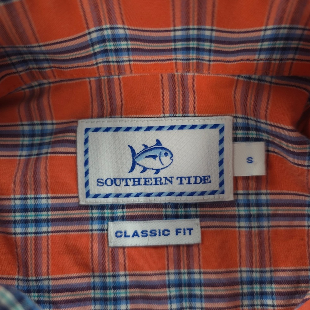 Southern Tide Shirt Mens Small Orange Plaid Skipjack Casual Preppy Beach‎ Surfer - Picture 4 of 12